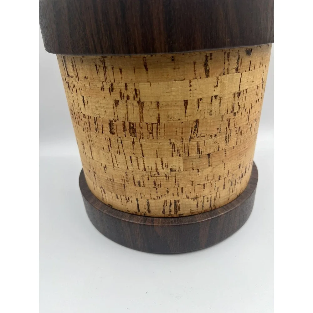 Vintage 1970s Cork Ice Bucket Faux Wood Grain MCM Barware Retro Decor